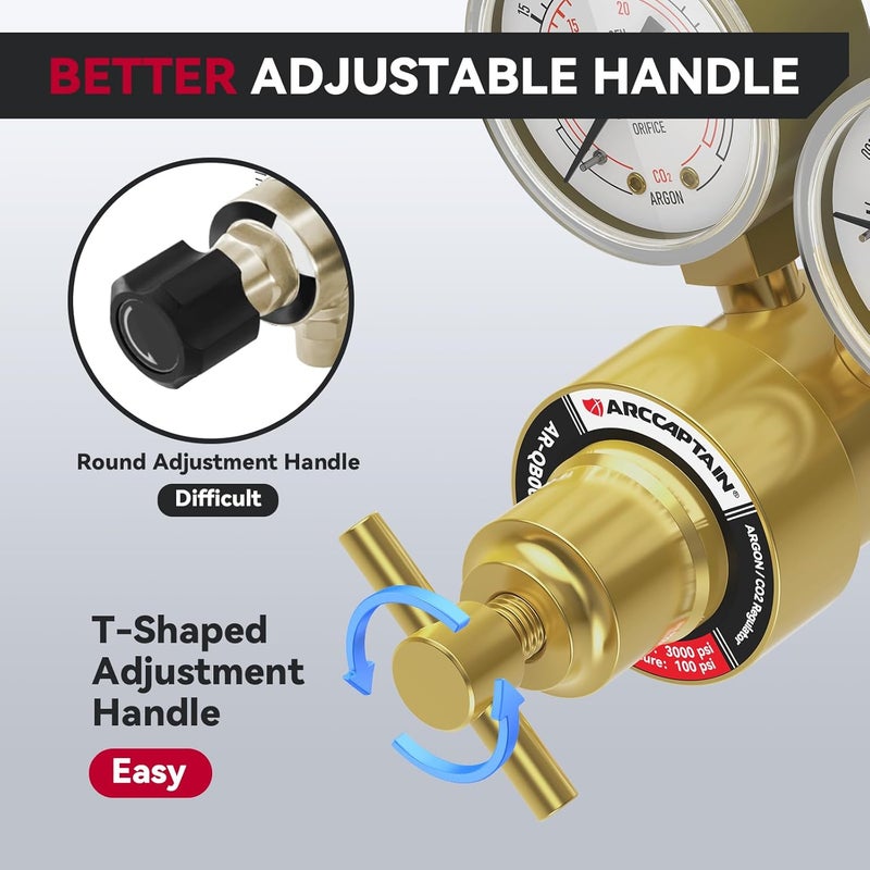 ARCCAPTAIN منظم غاز الأرجون وCO2، منظم لحام لمعدن MIG وTIG، 0-4000 PSI، 0-30+ CFH، اتصال مدخل CGA580 وCGA320 - Image 4